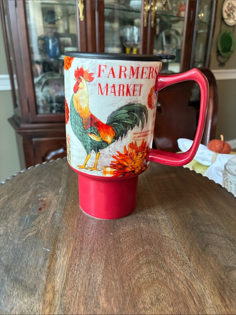 Farmers Market Rooster Travel Mug - Red